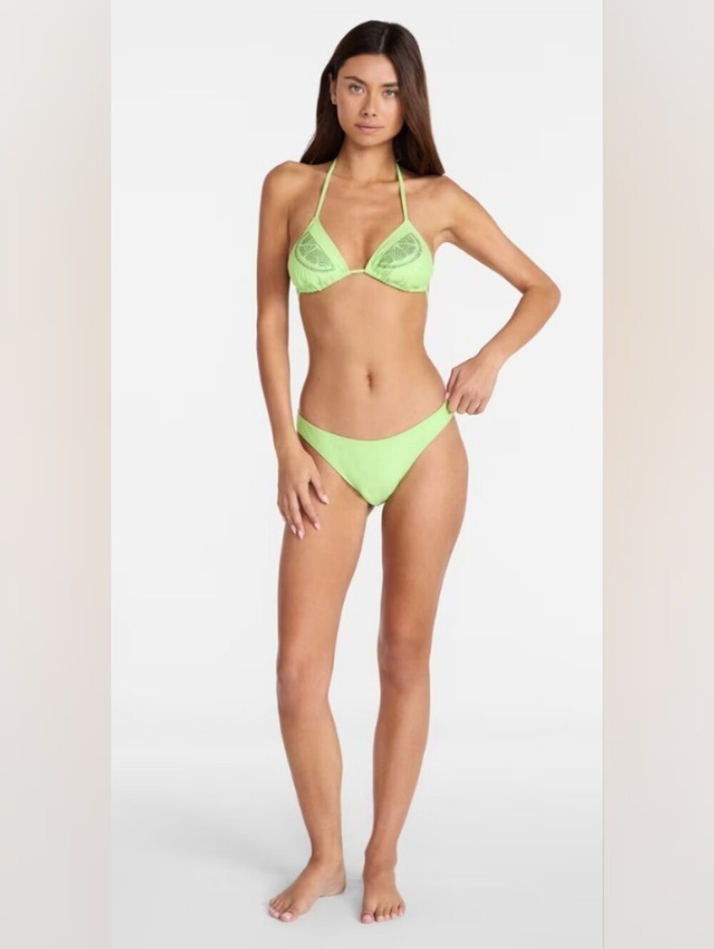Lime Green Rhinestone Low Rise Bikini Set - Picture 3 of 16